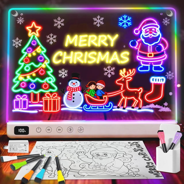 Lumiboard Led Drawing Board with 13 Light Effects, 13.7"x10" Rechargeable Glow Doodle LED Note Board with Colors, Neon Light Up Drawing Tablet Gifts