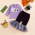 thumbnail image 2 of Gaexia Girls Halloween Outfit Set, Long Sleeve Top and Pants with Pumpkin Print, Lace Trim Comfortable Party Wear for Toddlers 1-8 Years, 2 of 6