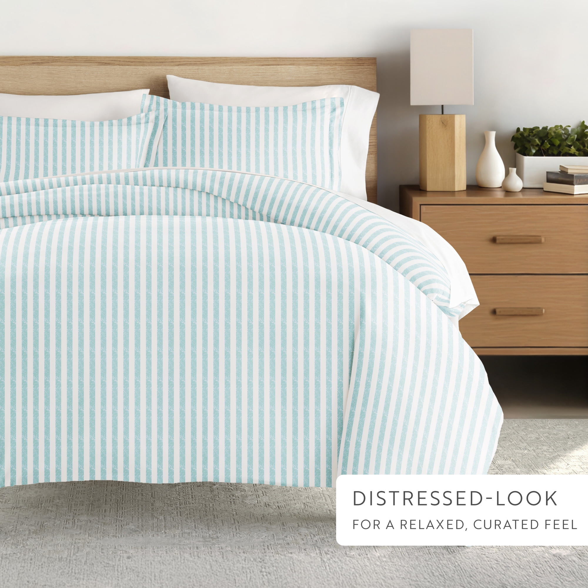 Noble Linens Light Blue Puffed Rugged Stripes Duvet Set 3-Piece Duvet Cover Set, King/Cal King