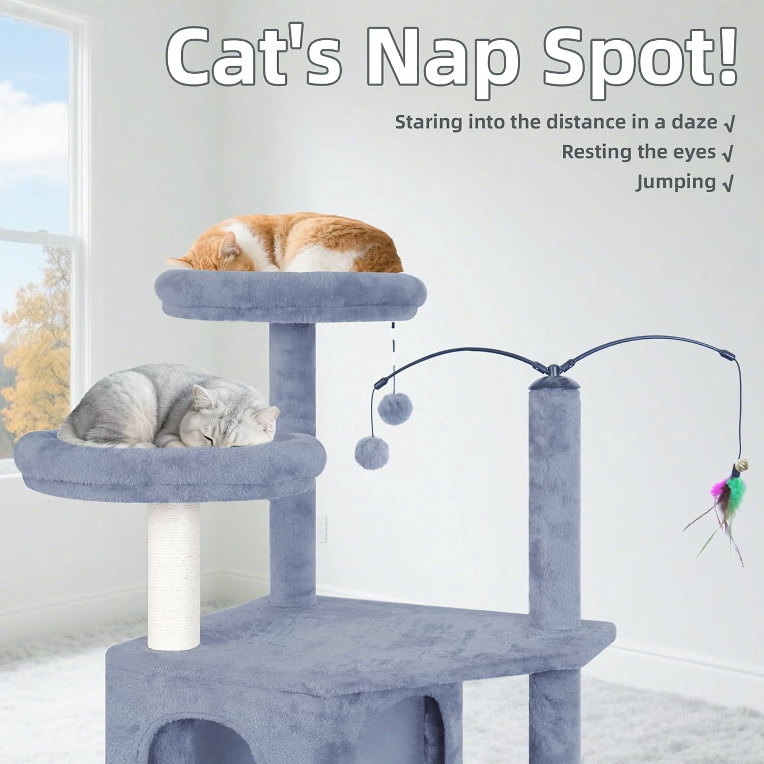 Big Cat Tree with Multi-Level Condo and Hammocks in Grey, 63.4 Inches Tall