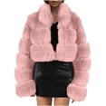 thumbnail image 2 of Winter Coats for Women Zpanxa Women Solid Color Long Sleeve Shaggy Lapel Faux Fur Coat, Warm Short Jacket Outwear, Oversized Lapel Outwear Jackets Pink A L, 2 of 5