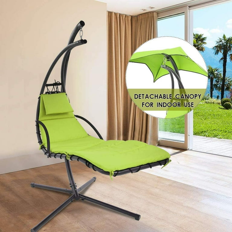 FDW Patio Chair Hanging Chaise Lounger Chair Floating Chaise Canopy Swing Lounge Chair Hammock Arc Stand Air Porch Stand Green
