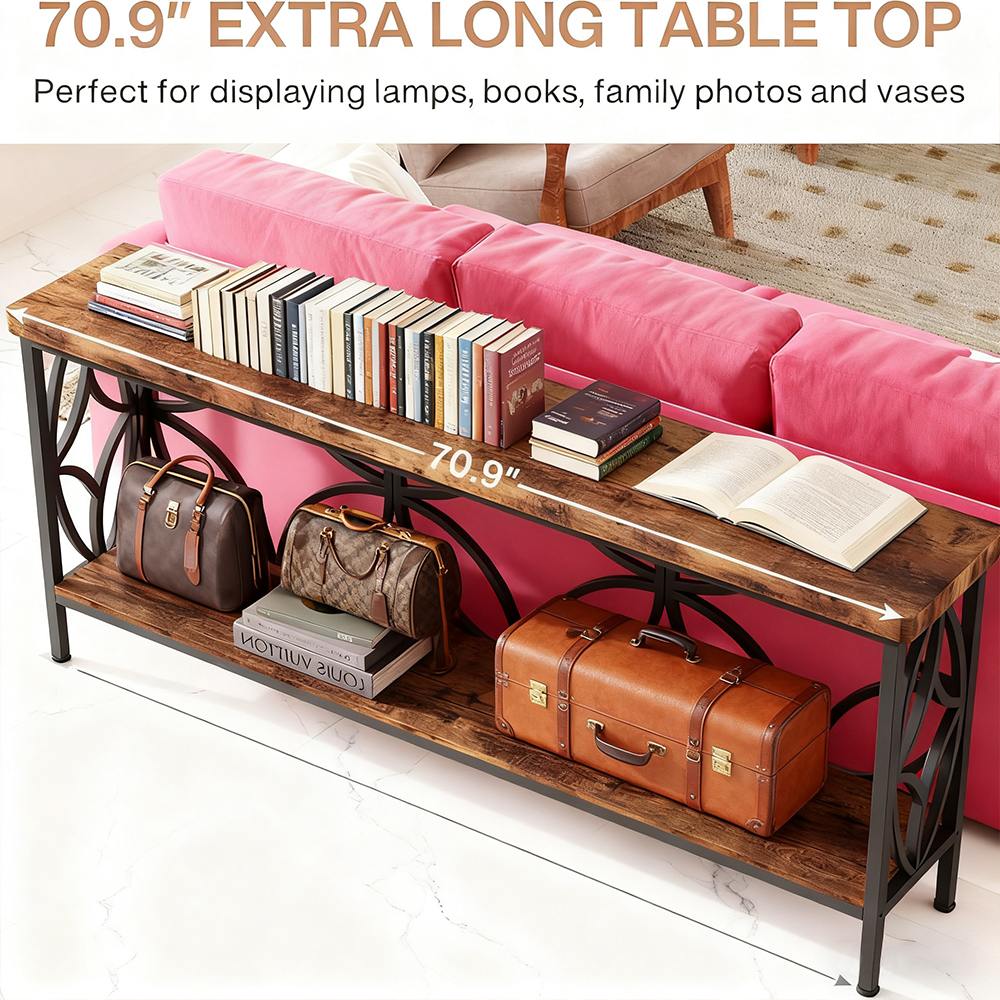 70.9-Inch Extra Long Narrow Sofa Table, Industrial Console Table Behind Couch With 2-Tier Storage, 198LBS Per Shelf, Slim Entry Table For Living Room, Foyer, Hallway