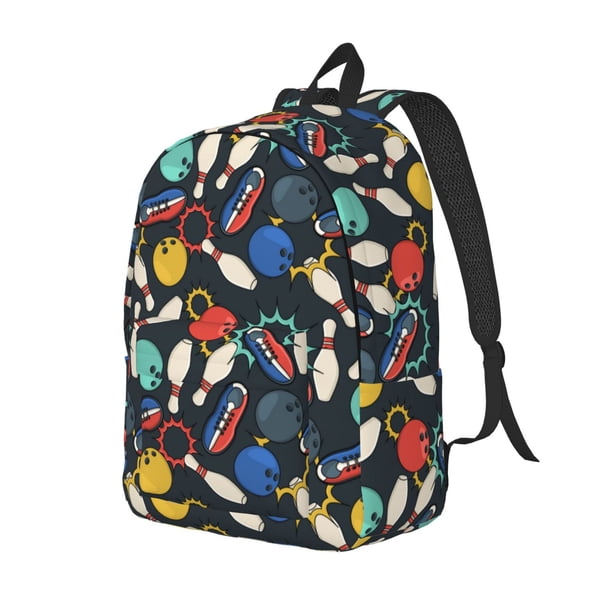 Disketp Bowling Ball Mochila de Lona Estampada, Mochila Escolar de Viaje Ligera para Estudiantes y Portátil-Small