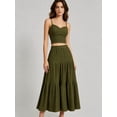 thumbnail image 5 of Women's 2 Piece Maxi Skirt Sets Crop Top Ruffle Hem Flowy Midi Skirt Vacation Going Out Outfits Green S, 5 of 8