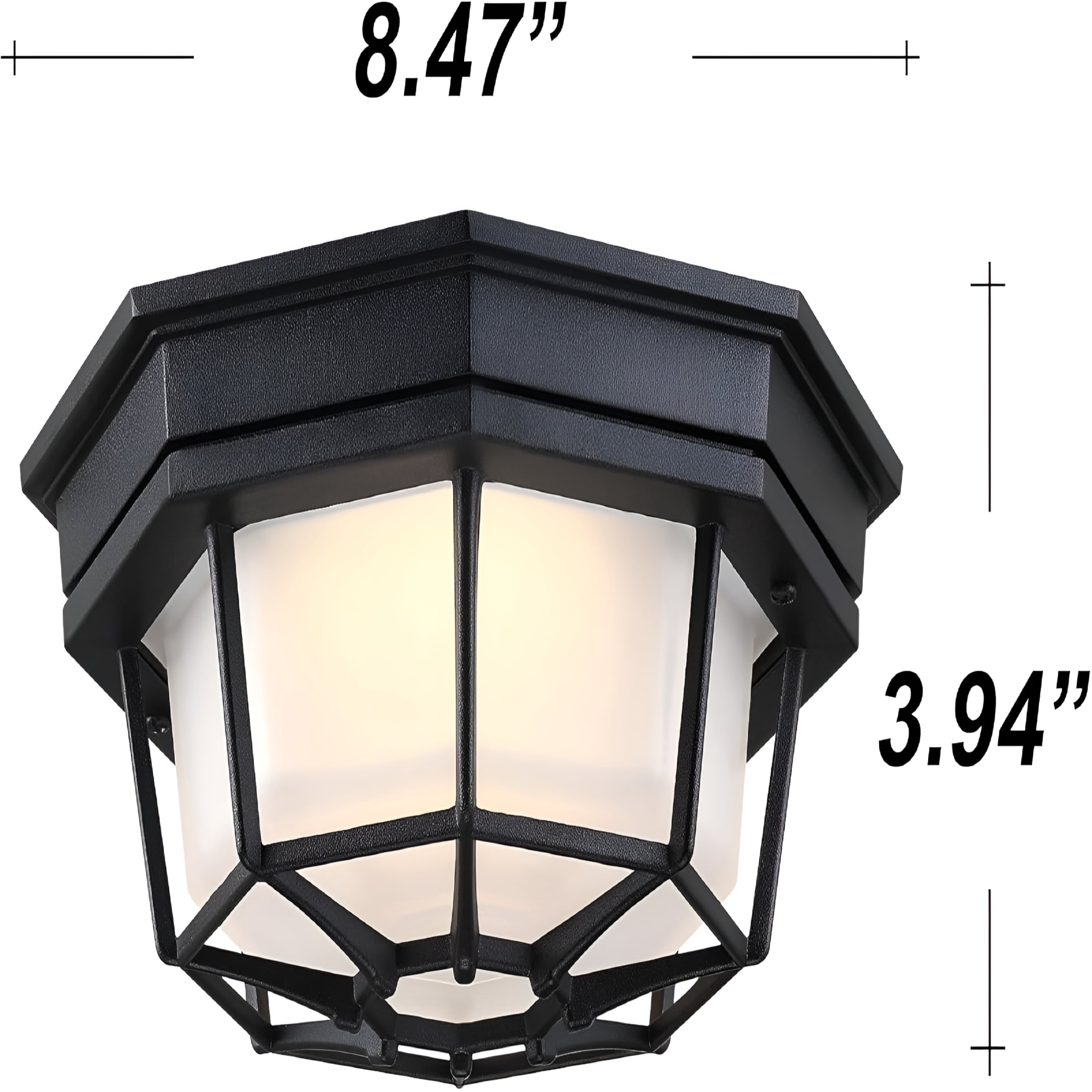HIBIBUD 8.5” Black Flush Mount Led Ceiling Light 2700K 3000K 3500K 4000K 5000K Octagonal Outdoor Porch Lights Outside Ceiling Light for Patio,Aluminum Alloy and Glass,14W,120V,750Lm-1000Lm