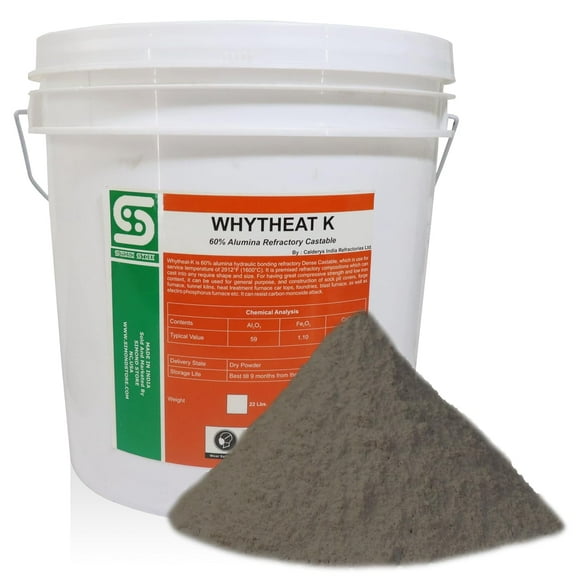 Dense Castable Refractory Cement for Forge - Furnace Cement High Temperature - 2912F Rated - 44 LBS - 60% Alumina Fireplace Cement Refractory