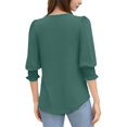 thumbnail image 7 of bbyeadc Women's 2025 Fashion T-Shirts Round Neck Puff Cuff Pleated Shirts Three Quarter Sleeve Dressy Casual Loose Basic Trendy Tops Summer Basic Business Tshirts Clothes, Dark Green S, 7 of 7
