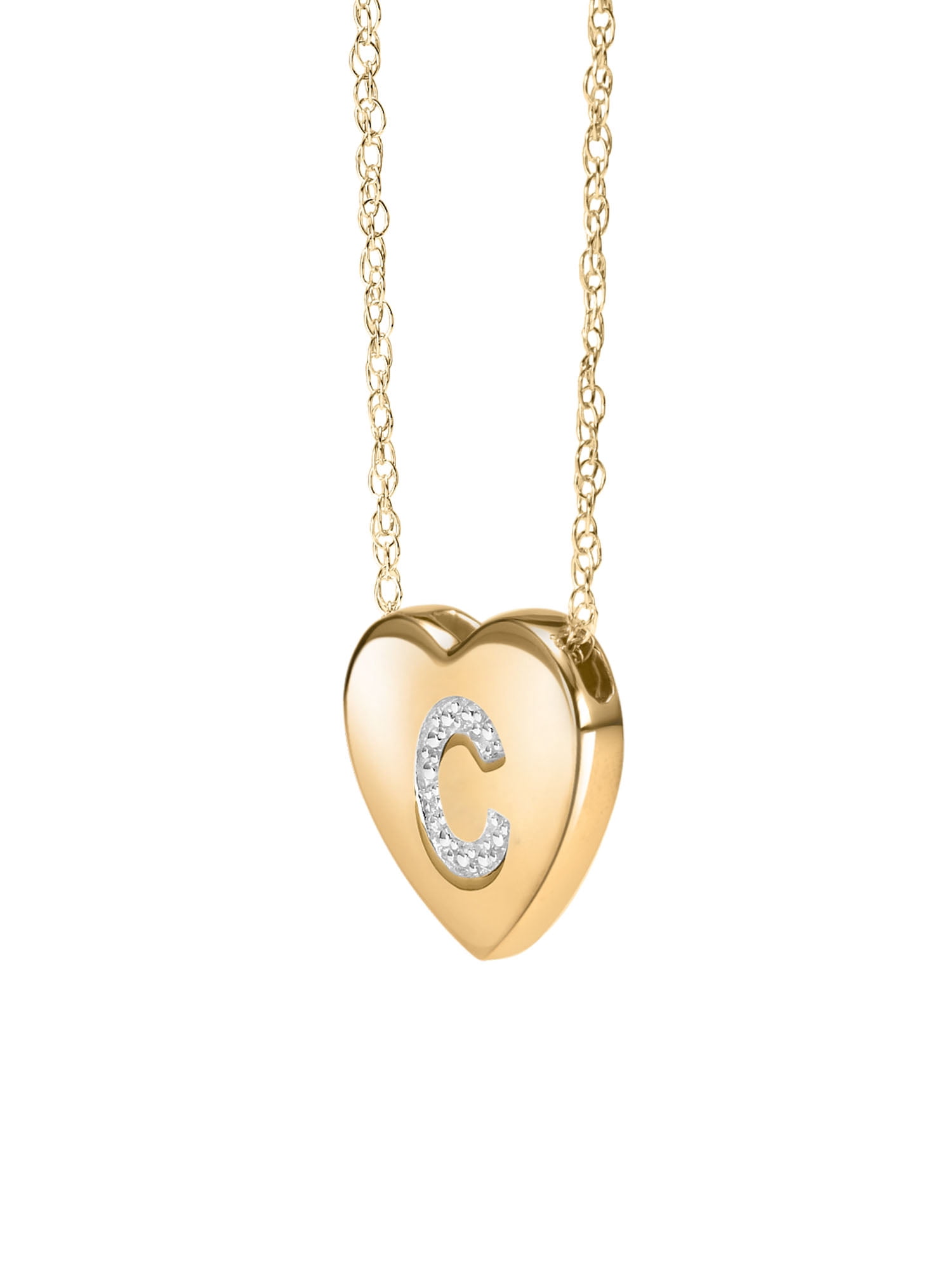 Diamond-Accent 14K Yellow Gold over Sterling Silver Heart Initial Pendant Necklace