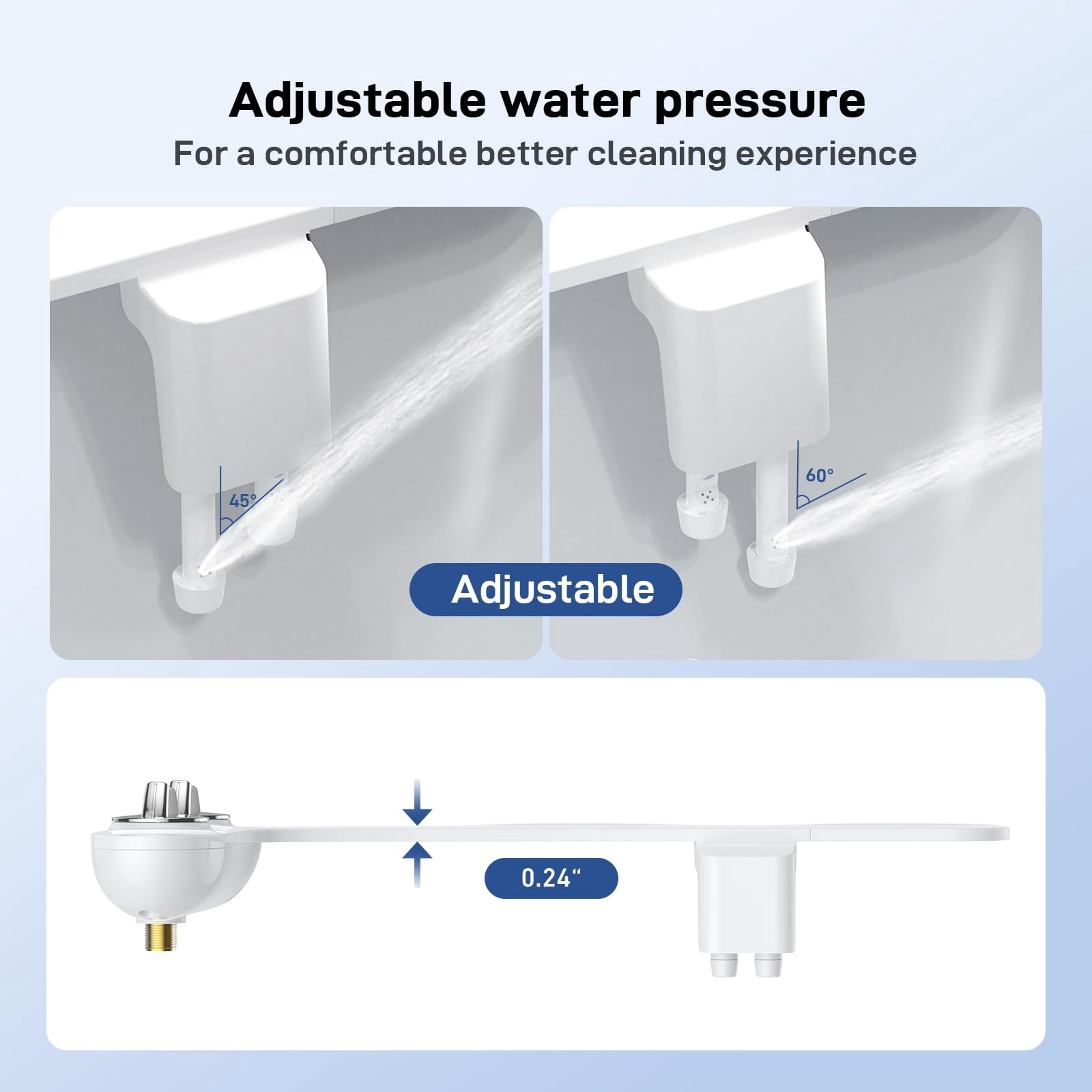 Bidet Attachment for Toilet, Self-Cleaning Nozzle, Front & Rear Wash, Adjustable Water Pressure, Non-Electric Bidet Attachment for Toilet Seat
