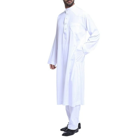 

Mishuowoti Men s Casual Arab Middle Solid Color Collar Long Sleeved Robe