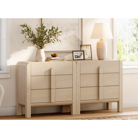 3 Drawer Curved Dresser for Bedroom Set of 2, Mid Century Modern Chest of Drawers, Wood Storage 6 Drawer Dresser Organizer for Bedroom Living Room Hallway Closet