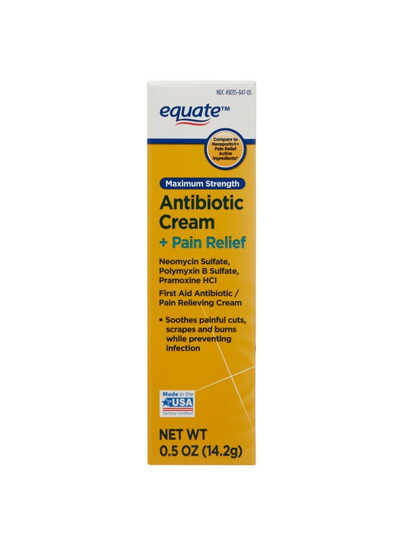 Equate Maximum Strength Antibiotic Cream + Pain Relief, 0.5 oz