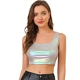 thumbnail image 1 of Chaleco con Cuello En U Allegra K Sin mangas camiseta Corta Metálica brillante Gris plata L, 1 of 6