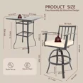 thumbnail image 2 of ASJMR 5 Pieces Patio Swivel Bar Set, Outdoor Metal Bar Stools for 4, High Top Table & Cushioned Chairs for Backyard, Poolside, Porch, Khaki, 2 of 6