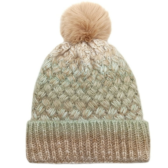 Xfvqtps Beanie for Womens Plush Pompom Gradient Color Knit Fashion Versatile Thickened Windproof Coldproof Warm Winter Skull Cap Khaki