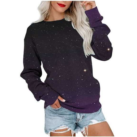 Azrian Womens Sweaters Saving,Plus Size Women's Fashion Printed T-shirt Long Sleeves Blouse Round Neck Casual Tops Sweatshirt Hoodies Clearance on Sale Deal for 2023