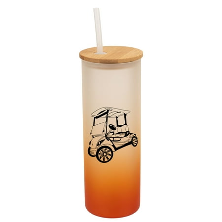 

Elanze Designs Rolling Golf Cart Orange Frosted Gradient Glass Tumbler with Bamboo Lid & Straw 25 ounce Reusable Iced Coffee or Water Cup
