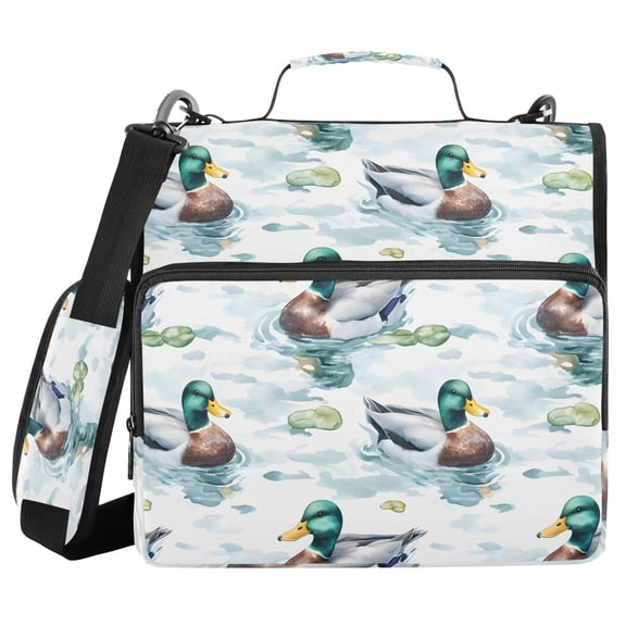3 Ring Zipper Binder with Shoulder Strap Waterproof Trapper Keeper 2 Inch D-Ring 500 Sheets Capacity Mallard Ducks on Water