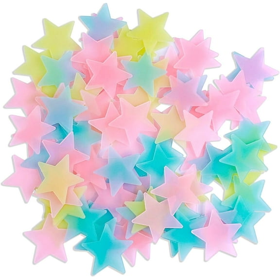 100 Pcs Colorful Glow in The Dark Luminous Stars Fluorescent Noctilucent Plastic Wall Stickers Murals Decals for Home Art Decor Ceiling Wall Decorate Kids Babys Bedroom Room Decorations