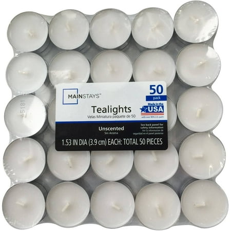 - Mainstays Tea Light Candles, White, 50 Pack