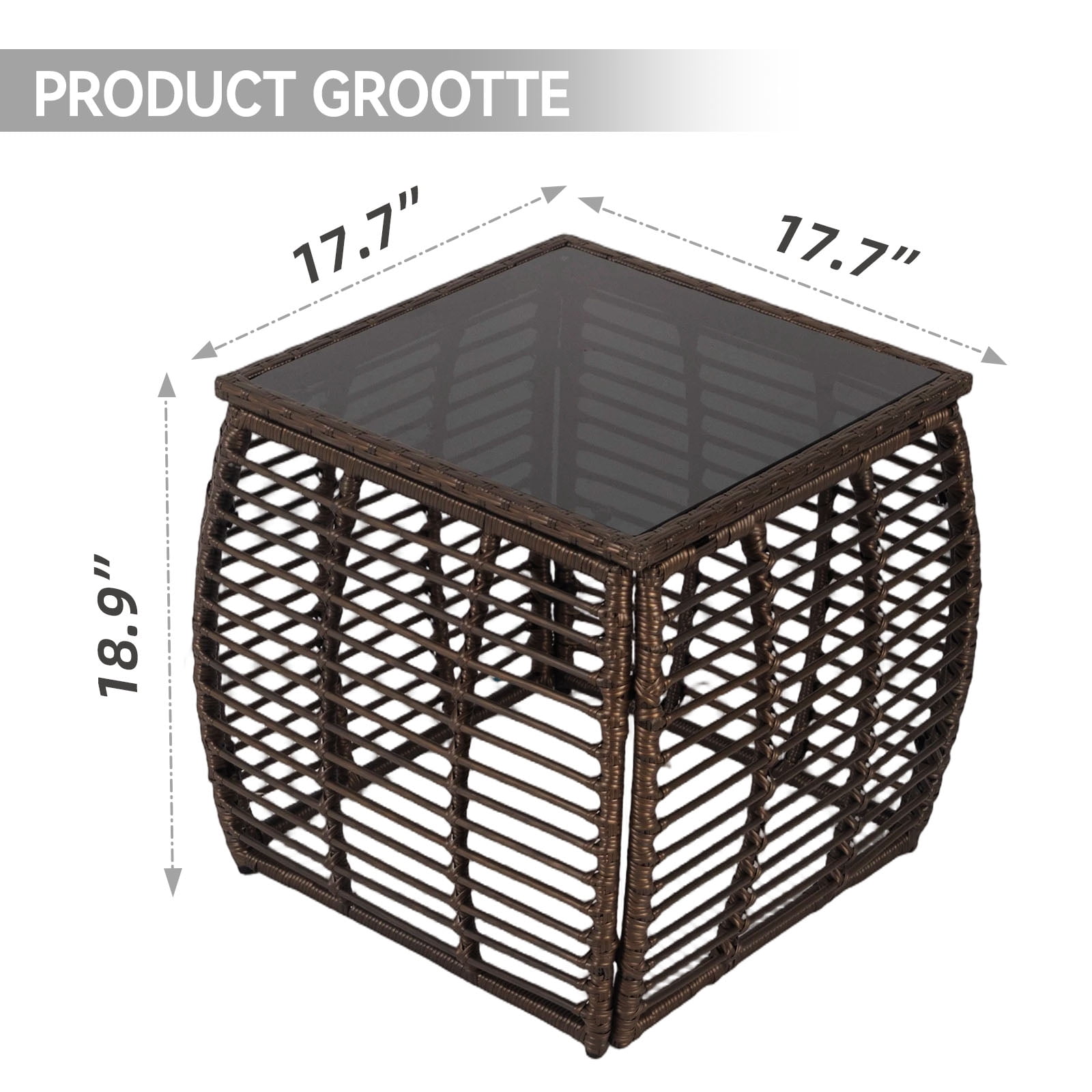 Kinbor Square Outdoor Wicker Side Table – Patio End Table with Tempered Glass Top, All-Weather Rattan Coffee Table for Balcony, Porch, Deck, Garden, Black Gold