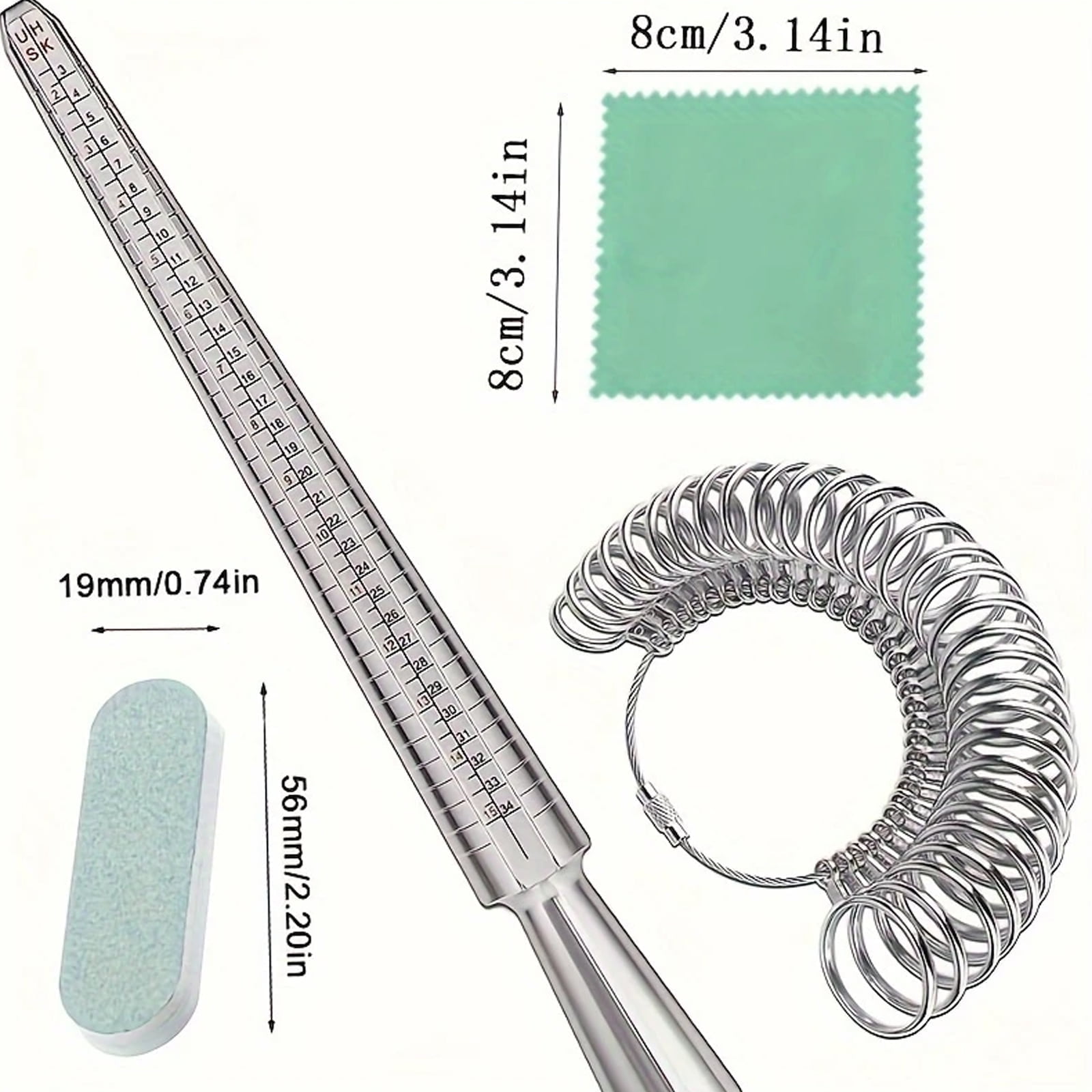 DEXIMRO 4 Pcs Ring Size Measuring Tool Set Metal Ring Gauges for Ring Measuring, Integrated Tapered Solid Ring Mandrel Measuring Tool for Ring Repair and Sizing, Jewelry Size Measurement