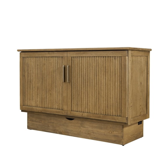 Creden-ZzZ Queen Cabinet Bed in Warm Brown with Reeded Design Details Flip-Top