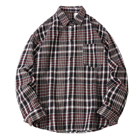 Big & Tall Long Sleeve Shirts for Men Button-Down Business Work Tshirts Plus Size M-5X Casual Plaid Printed Shackets Tops with Pocket and Collar