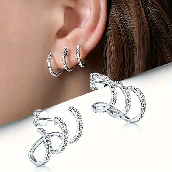 Elegant Simple Chic Alloy Three-Claw Stud Earrings Cubic Zirconia, Alloy, Minimalist Arc Design