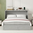 thumbnail image 5 of Harper & Bright Designs Queen Size Murphy Bed Wall Bed with Storage Drawers, Wood Murphy Bed Chest with Sockets & USB Ports, Pulley Structure Design, Gray, 5 of 12