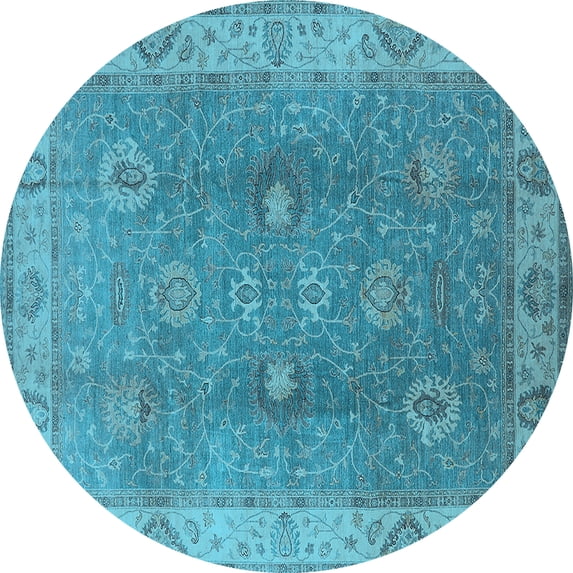 Ahgly Company Indoor Round Oriental Light Blue Traditional Area Rugs, 3' Round