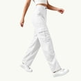 thumbnail image 3 of Luvrsol Women Cargo Wide Leg Pants Elastic Drawstring Waist Casual Straight Long Trousers with Multi Pockets S-2XL, 3 of 6