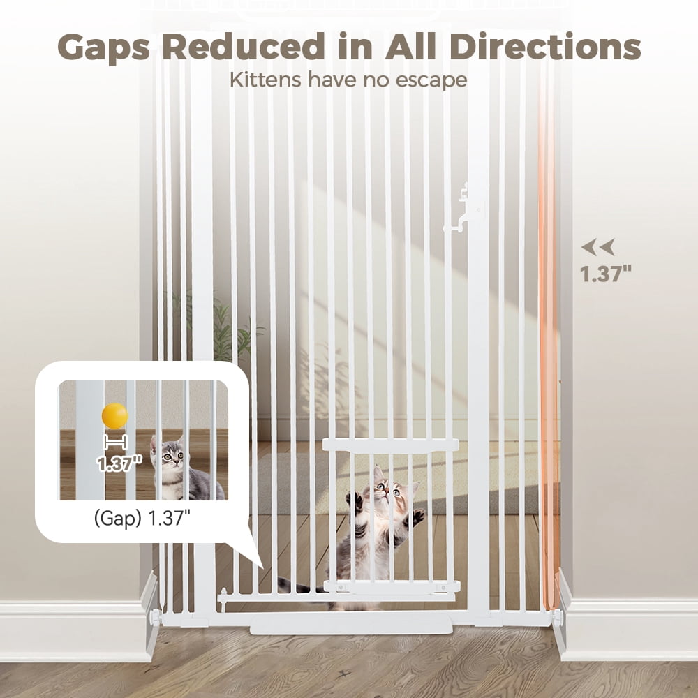 Cat Gate,Domipet 71 inch Extra Tall Pet Dog Gate with Cat Door,29.5''-40.6''Wide Gate for Cats,Walk Through Indoor for Doorways,White