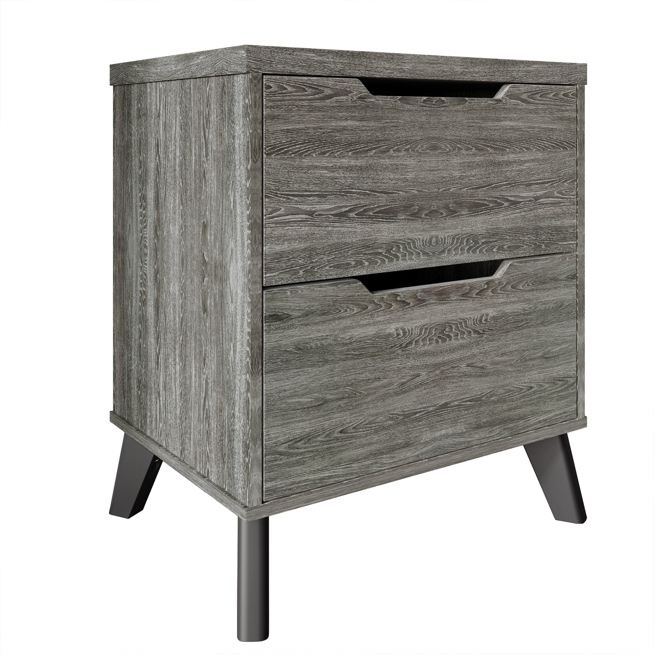 Castle Place Modern 2-Drawers Wooden Nightstand, Dark Grey