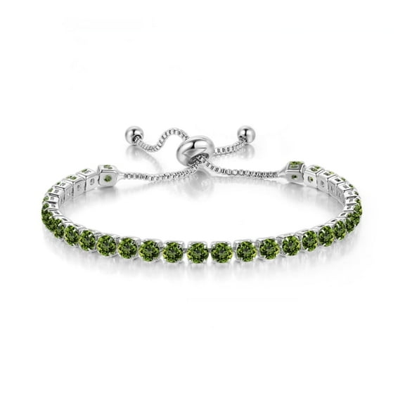 Paris Jewelry Unisex 18k White Gold 6Ct Created Emerald Round Adjustable Tennis Bracelet Unisex plated
