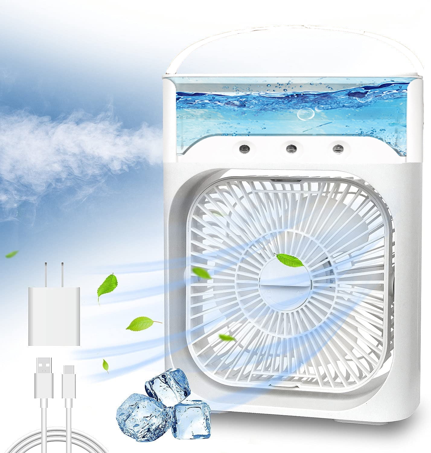 Office Evaporative Cooler With 3 Optional Speed Room Mini Air Conditioner Fan USB Personal Space Air Cooler for Home Kid Cooling Fan 3 in 1 Personal Air Cooler Conditioner Humidifier Purifier 