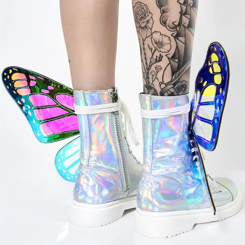 Women Butterfly Wings Sneakers Shine Silver Short Boots Lace Up Colorful Ladies Shoes Sneakers With Sequines Women Runway Boots Walmart