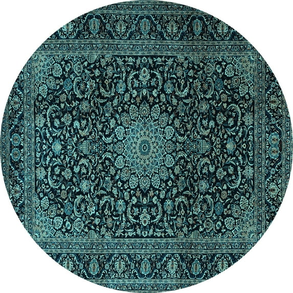 Ahgly Company Indoor Round Medallion Light Blue Traditional Area Rugs, 7' Round
