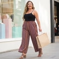 thumbnail image 3 of Agnes Orinda Women's Plus Size Palazzo Pants Stripe Boho Wide Leg Paper Bag Pant Beach Casual Summer Trousers 1X Red Brown, 3 of 8