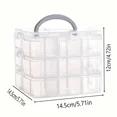 thumbnail image 3 of Caja de almacenamiento de plástico con compartimento apilable ajustable con mango transparente de 3 niveles para organizar sellos, joyas y accesorios, 3 of 5