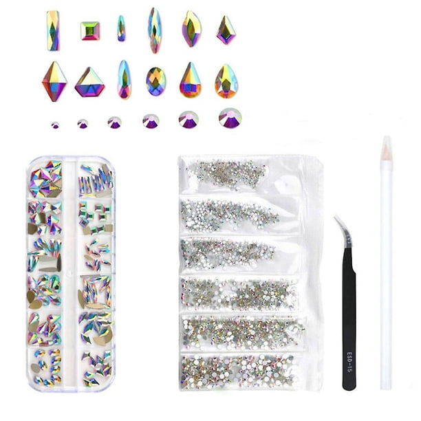 2 Kit de diamantes de imitación para decoración de uñas, cristal de varias formas, gemas para uñas