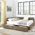 thumbnail image 5 of AOOWOW Queen Size Wood Daybed With 2 Drawers, Modern Elegant Velvet Upholstered Padded Grid Pattern Bed Frame With Spacious Under Bed Storage, No Box Spring Needed, Easy Assembly, brown, 5 of 12