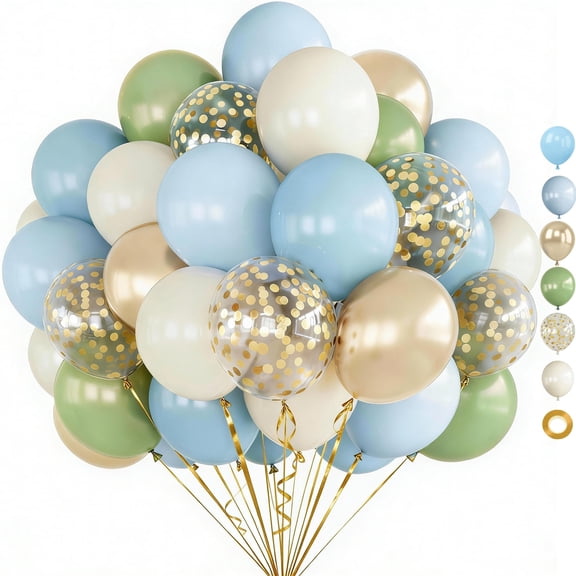 35pcs 12 Inch Olive Green Cream White and Gold Balloons, Dusty Sage Blue Green Gold Balloons for Birthday Baby Bridal Shower Decorations