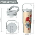 thumbnail image 4 of 30oz Pioneer Colorful Floral Stainless Steel Flip Straw Tumbler with Lid and Straw Spill Proof Travel Cup Double Wall Vacuum Insulated Coffee Mug with Top Handled White, 4 of 7