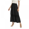 thumbnail image 6 of Women's 2023 Summer Casual Boho Elastic High Waist Solid Color Pleated Beach Maxi Skirt, 6 of 9