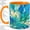 Orange, variant on Aqua Leaf Coffee Mug, Stained Glass Botanical Art, Calm Daily Tea Sips