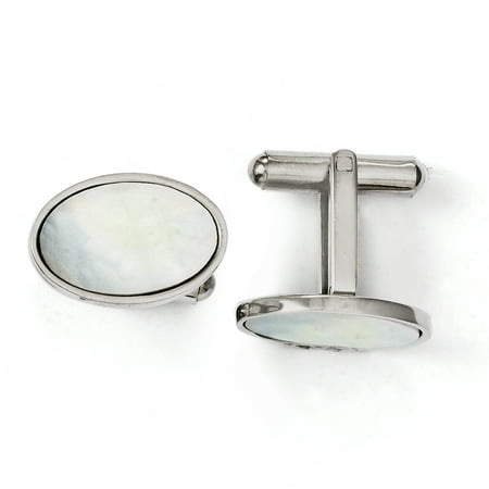 Roy Rose Jewelry Stainless Steel Mother of Pearl Polished Cuff Links