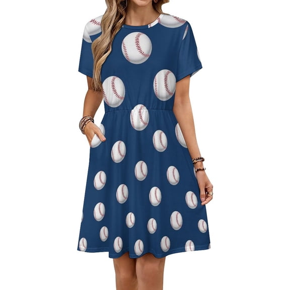 Baseball Softball Ball Dress Summer Street Style Dresses Female Short Sleeve Printed Sundress