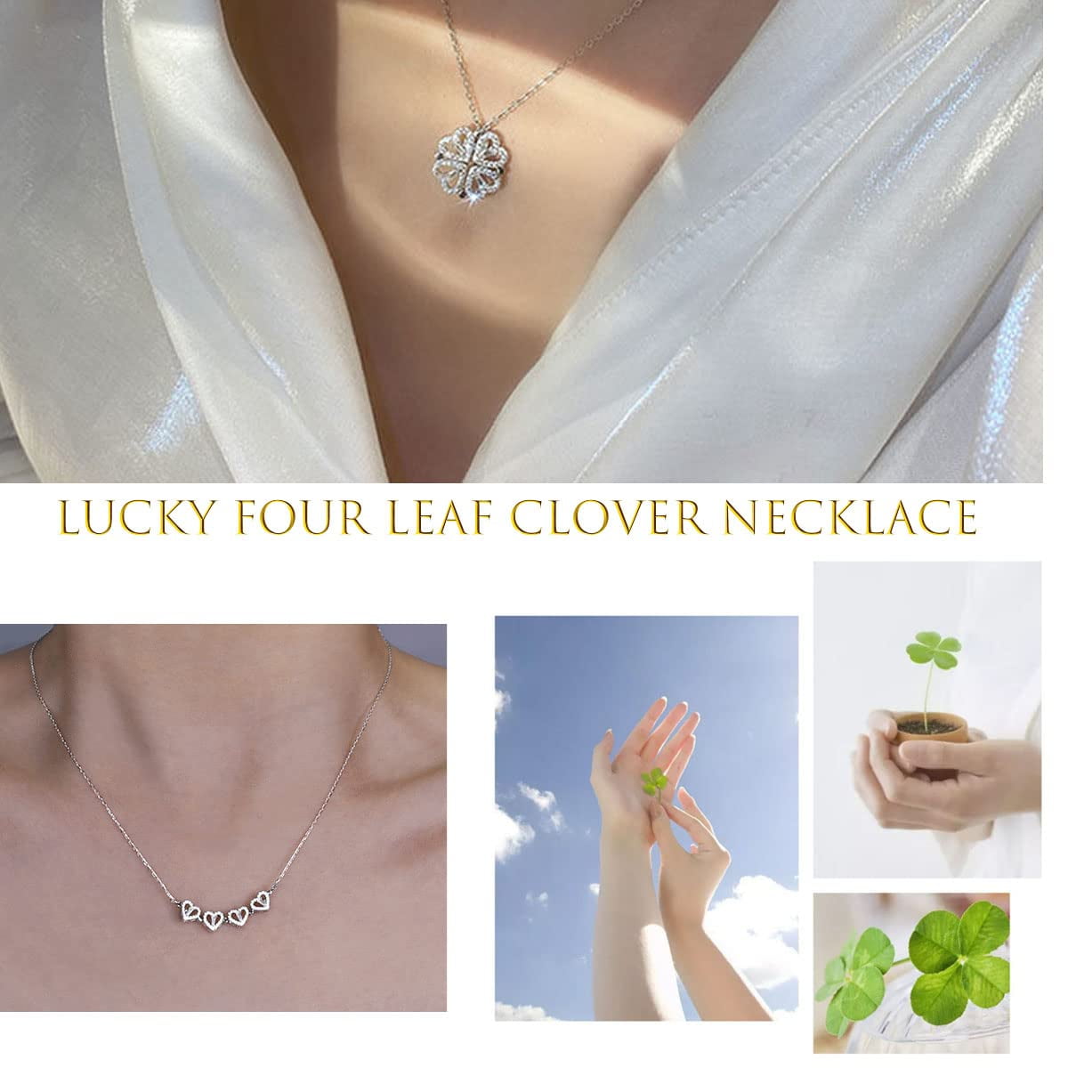  Fiklon Clover Necklace For Women Girls Lucky 4 Four